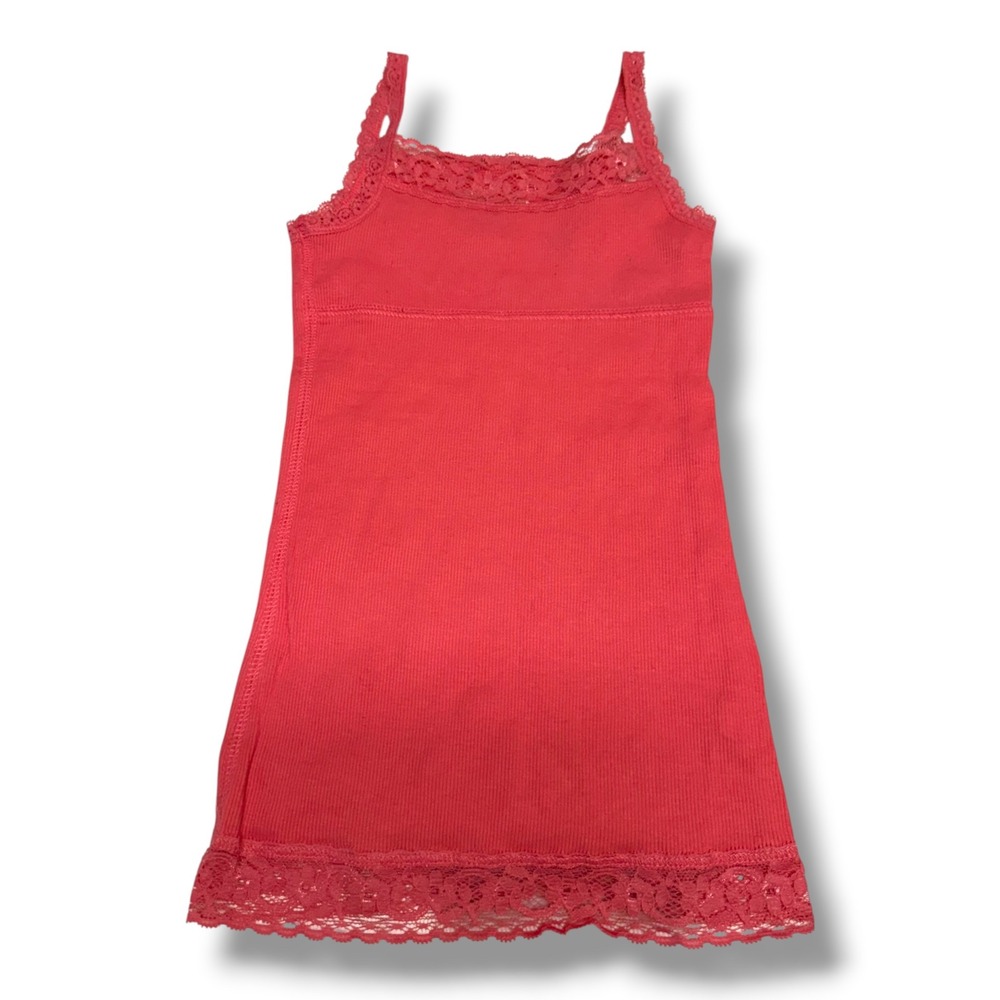 Cherokee Girls Coral Pink Ribbed Lace Trim Camisole Tank Top XS